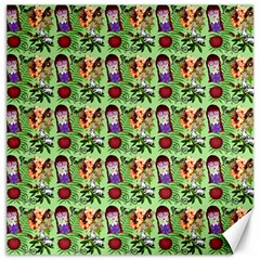 Purple Glasses Girl Pattern Green Canvas 16  X 16  by snowwhitegirl