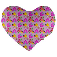 Girl With Hood Cape Heart Lemon Pattern Lilac Large 19  Premium Heart Shape Cushions by snowwhitegirl