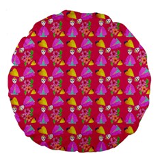 Girl With Hood Cape Heart Lemon Pattern Pink Large 18  Premium Flano Round Cushions by snowwhitegirl