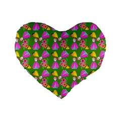 Girl With Hood Cape Heart Lemon Pattern Green Standard 16  Premium Heart Shape Cushions by snowwhitegirl