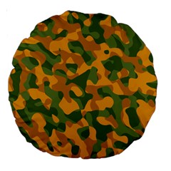 Green And Orange Camouflage Pattern Large 18  Premium Round Cushions by SpinnyChairDesigns