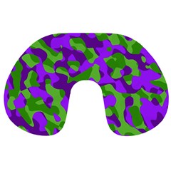 Purple And Green Camouflage Travel Neck Pillow by SpinnyChairDesigns