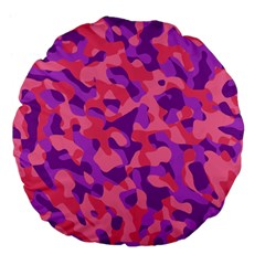 Pink And Purple Camouflage Large 18  Premium Flano Round Cushions by SpinnyChairDesigns