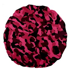 Black And Pink Camouflage Pattern Large 18  Premium Round Cushions by SpinnyChairDesigns