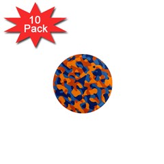 Blue And Orange Camouflage Pattern 1  Mini Magnet (10 Pack)  by SpinnyChairDesigns