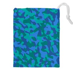 Blue Turquoise Teal Camouflage Pattern Drawstring Pouch (5xl) by SpinnyChairDesigns