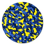 Blue and Yellow Camouflage Pattern Magnet 5  (Round) Front