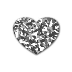 Grey And White Camouflage Pattern Rubber Coaster (heart)  by SpinnyChairDesigns