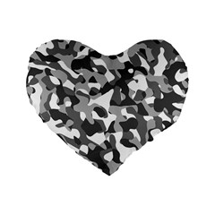 Grey And White Camouflage Pattern Standard 16  Premium Heart Shape Cushions by SpinnyChairDesigns