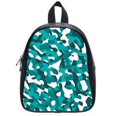 Teal And White Camouflage Pattern School Bag (small) by SpinnyChairDesigns