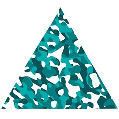 Teal And White Camouflage Pattern Wooden Puzzle Triangle by SpinnyChairDesigns