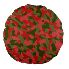 Pink And Green Camouflage Pattern Large 18  Premium Round Cushions by SpinnyChairDesigns