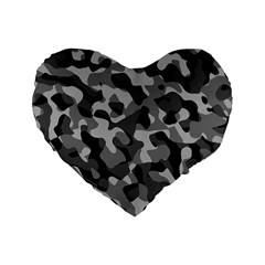 Grey And Black Camouflage Pattern Standard 16  Premium Heart Shape Cushions by SpinnyChairDesigns