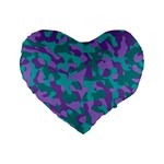 Purple and Teal Camouflage Pattern Standard 16  Premium Heart Shape Cushions Front