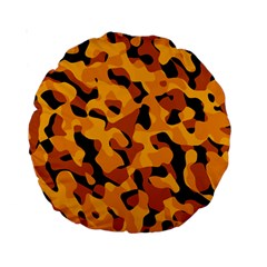 Orange And Black Camouflage Pattern Standard 15  Premium Round Cushions by SpinnyChairDesigns