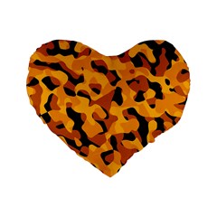 Orange And Black Camouflage Pattern Standard 16  Premium Heart Shape Cushions by SpinnyChairDesigns