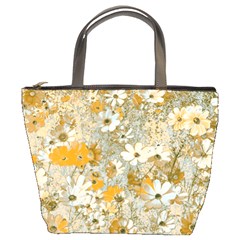 Cosmos Flowers Sepia Color Bucket Bag by DinkovaArt