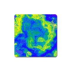 Neon Green Blue Grunge Texture Pattern Square Magnet by SpinnyChairDesigns