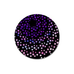 Purple Stars On Black Pattern Magnet 3  (round) by SpinnyChairDesigns