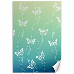 White Butterflies On Blue And Light Green Canvas 12  X 18  by SpinnyChairDesigns