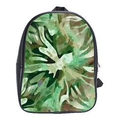 Green Brown Abstract Floral Pattern School Bag (large) by SpinnyChairDesigns