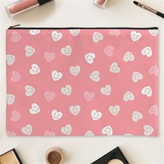 Cute Pink And White Hearts Cosmetic Bag (xxxl) by SpinnyChairDesigns