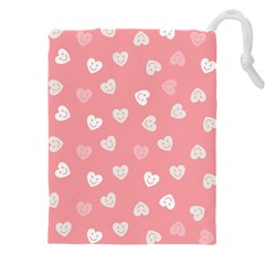 Cute Pink And White Hearts Drawstring Pouch (5xl) by SpinnyChairDesigns