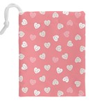 Cute Pink and White Hearts Drawstring Pouch (5XL) Back