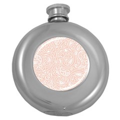 Barely There White Paisley Pattern Round Hip Flask (5 Oz) by SpinnyChairDesigns