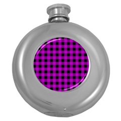 Purple Black Buffalo Plaid Round Hip Flask (5 Oz) by SpinnyChairDesigns