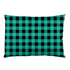 Turquoise Black Buffalo Plaid Pillow Case (two Sides) by SpinnyChairDesigns