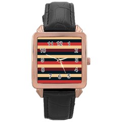 Seventies Stripes Rose Gold Leather Watch  by tmsartbazaar