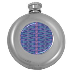 Purple Blue Ikat Stripes Round Hip Flask (5 Oz) by SpinnyChairDesigns