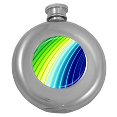 Sporty Stripes Swoosh Green Blue Round Hip Flask (5 Oz) by SpinnyChairDesigns