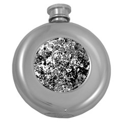 Black And White Grunge Stone Round Hip Flask (5 Oz) by SpinnyChairDesigns