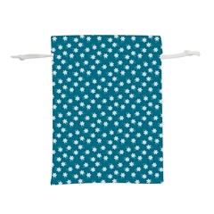 Teal White Floral Print Lightweight Drawstring Pouch (m) by SpinnyChairDesigns