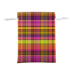 Pink Yellow Madras Plaid Lightweight Drawstring Pouch (m) by SpinnyChairDesigns