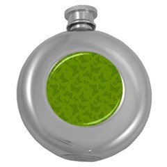 Avocado Green Butterfly Print Round Hip Flask (5 Oz) by SpinnyChairDesigns