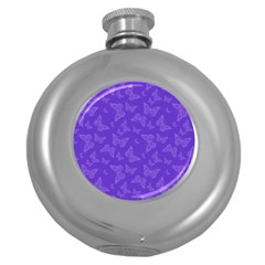 Violet Purple Butterfly Print Round Hip Flask (5 Oz) by SpinnyChairDesigns