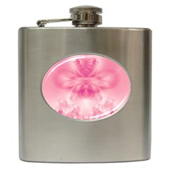 Pink Floral Pattern Hip Flask (6 Oz) by SpinnyChairDesigns