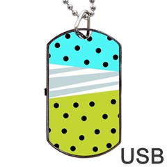 Mixed Polka Dots And Lines Pattern, Blue, Yellow, Silver, White Colors Dog Tag Usb Flash (one Side) by Casemiro