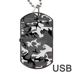 Army Winter Camo, Camouflage Pattern, Grey, Black Dog Tag Usb Flash (one Side) by Casemiro