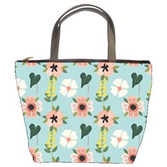 Flower White Blue Pattern Floral Bucket Bag by Mariart