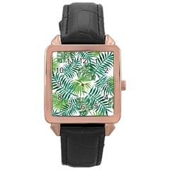 Green Tropical Leaves Rose Gold Leather Watch  by goljakoff