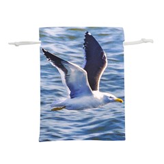 Seagull Flying Over Sea, Montevideo, Uruguay Lightweight Drawstring Pouch (l) by dflcprintsclothing