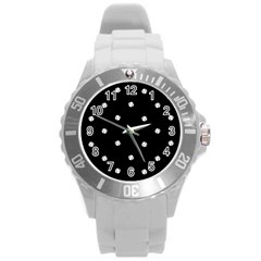 Black And White Baseball Motif Pattern Round Plastic Sport Watch (l) by dflcprintsclothing