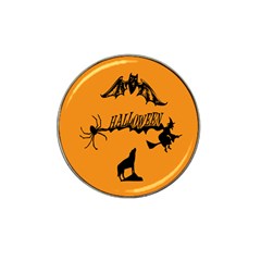 Happy Halloween Scary Funny Spooky Logo Witch On Broom Broomstick Spider Wolf Bat Black 8888 Black A Hat Clip Ball Marker by HalloweenParty