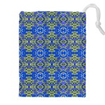 Gold And Blue Fancy Ornate Pattern Drawstring Pouch (4XL) Front