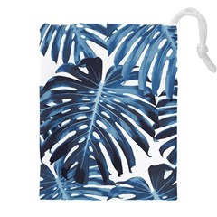 Blue Monstera Leaf Drawstring Pouch (4xl) by goljakoff