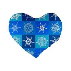 Snowflakes Standard 16  Premium Flano Heart Shape Cushions by Sobalvarro